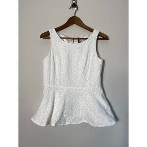 Kensie White Eyelet Peplum Sleeveless Top Size M